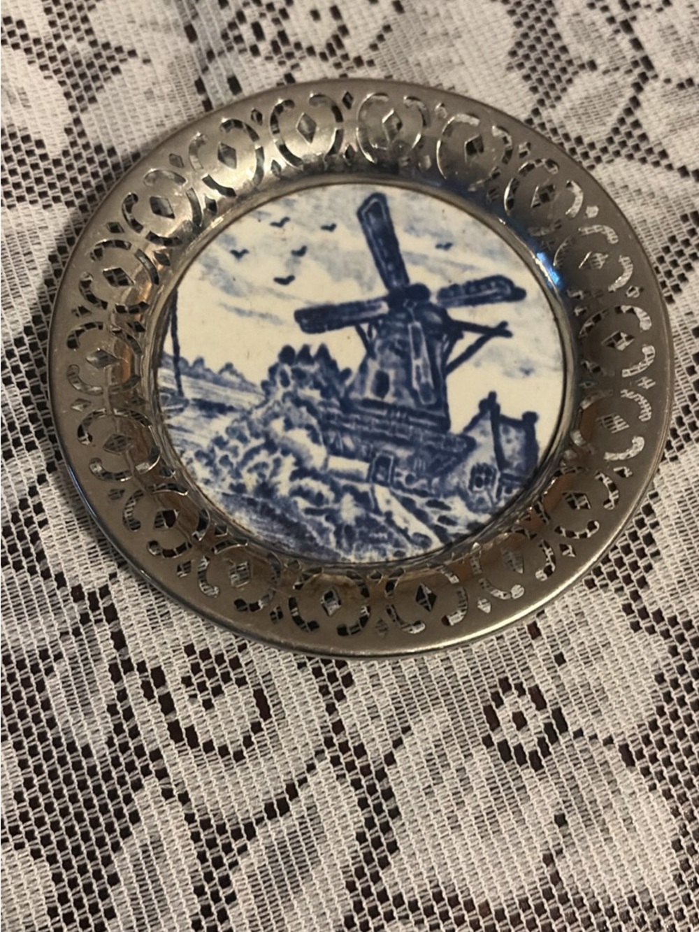 Blue and White Windmill Ceramic Accent Plate - Unbranded